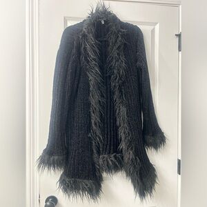 Women black fur cardigan
